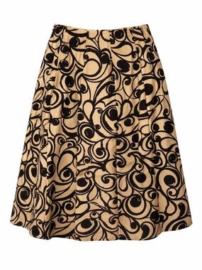 Talbots 100% Silk Skirt Women’s Size 8 Beige Scroll Print Subtle Pleats A-Line